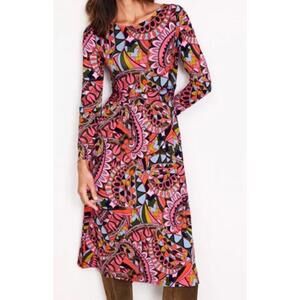 Boden Women’s Amelie Long Sleeve Midi Dress Jersey Paisley Waist Ruching US 8L